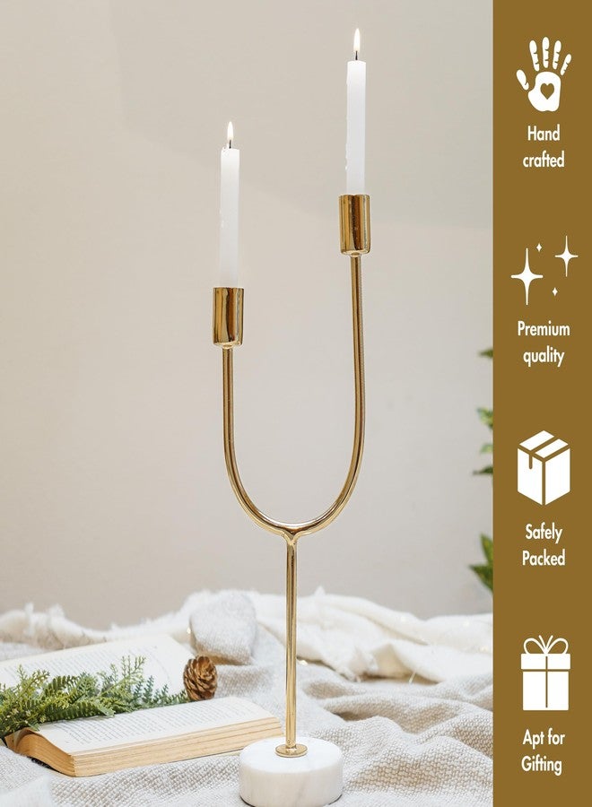Behoma Solid Metal U Shape Candle Stick Holder with White Marble Base | Table Centerpieces Coffee Tables or Fireplace Mantels | Candles Stand for Christmas, Home Decor, Gift, Valentine's Day | Gold - Image 4